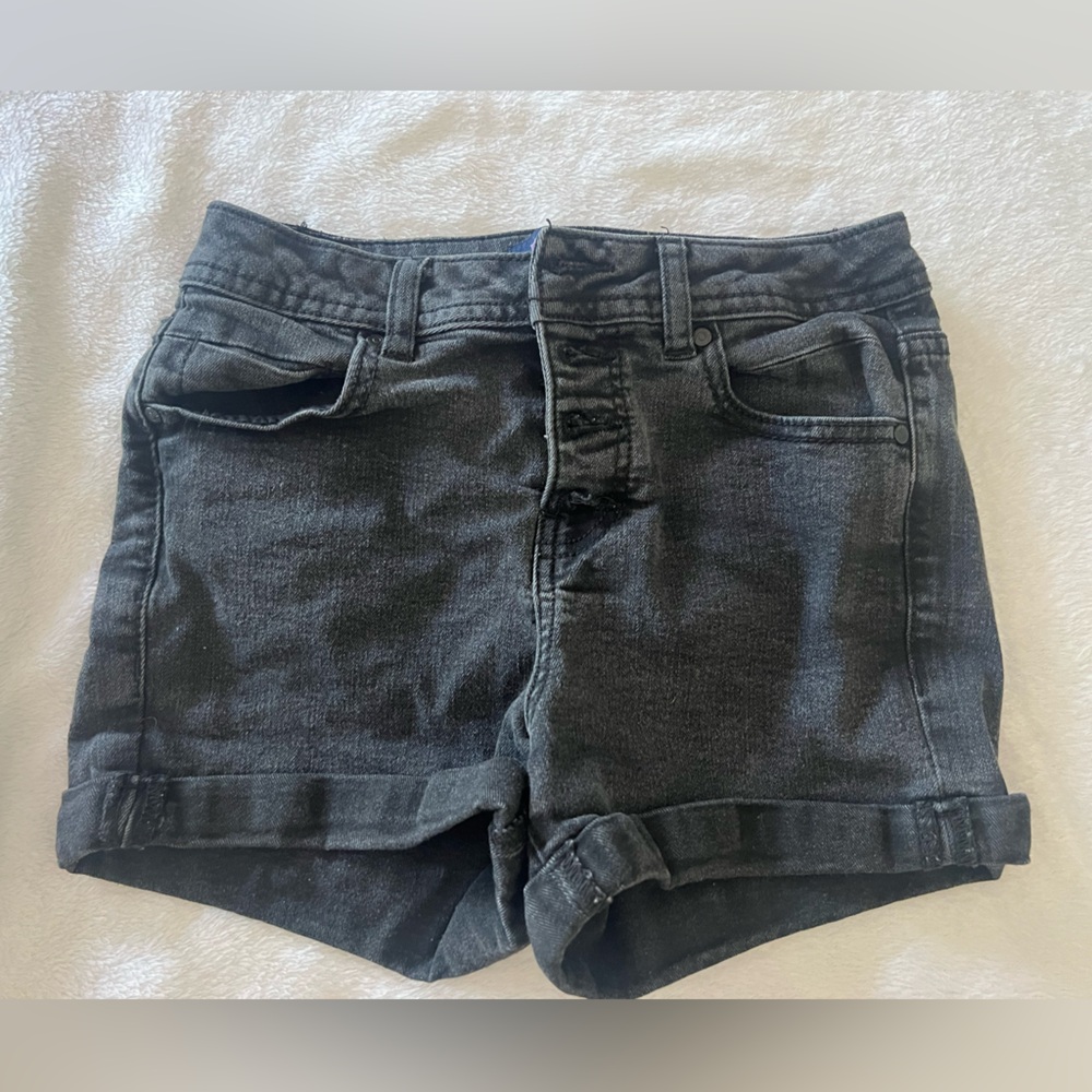 Black denim shorts